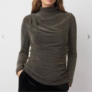 NWT White House Black Market long sleeve metallic shimmer mock turtle neck XL